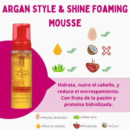 Creme of Nature Argan Style and Shine Foaming Mousse 207ml — frontal
