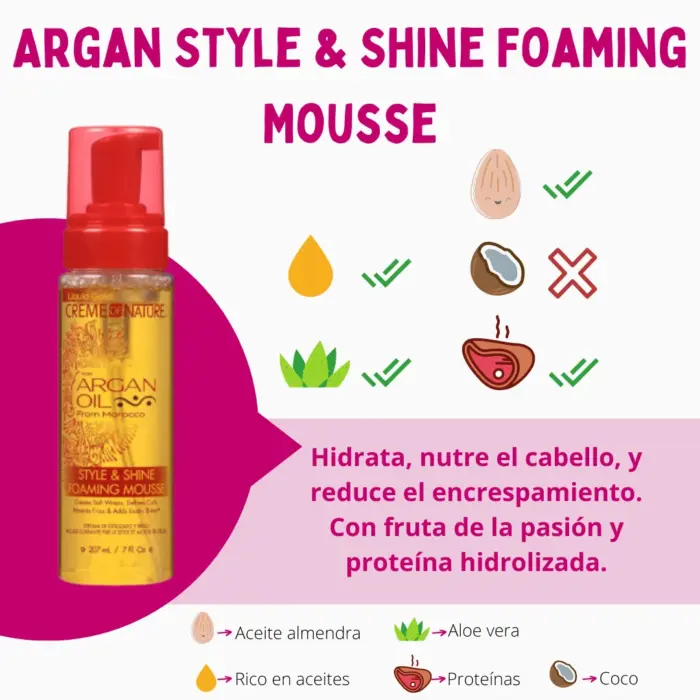 Creme of Nature Argan Style and Shine Foaming Mousse 207ml — frontal