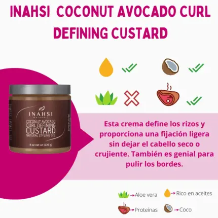 Inahsi Naturals Coconut Avocado Curl Defining Custard 226g — frontal